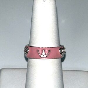 NWOT Peace & Love Designer Pink Enamel CZ Accents Hearts & Crowns Boho Ring